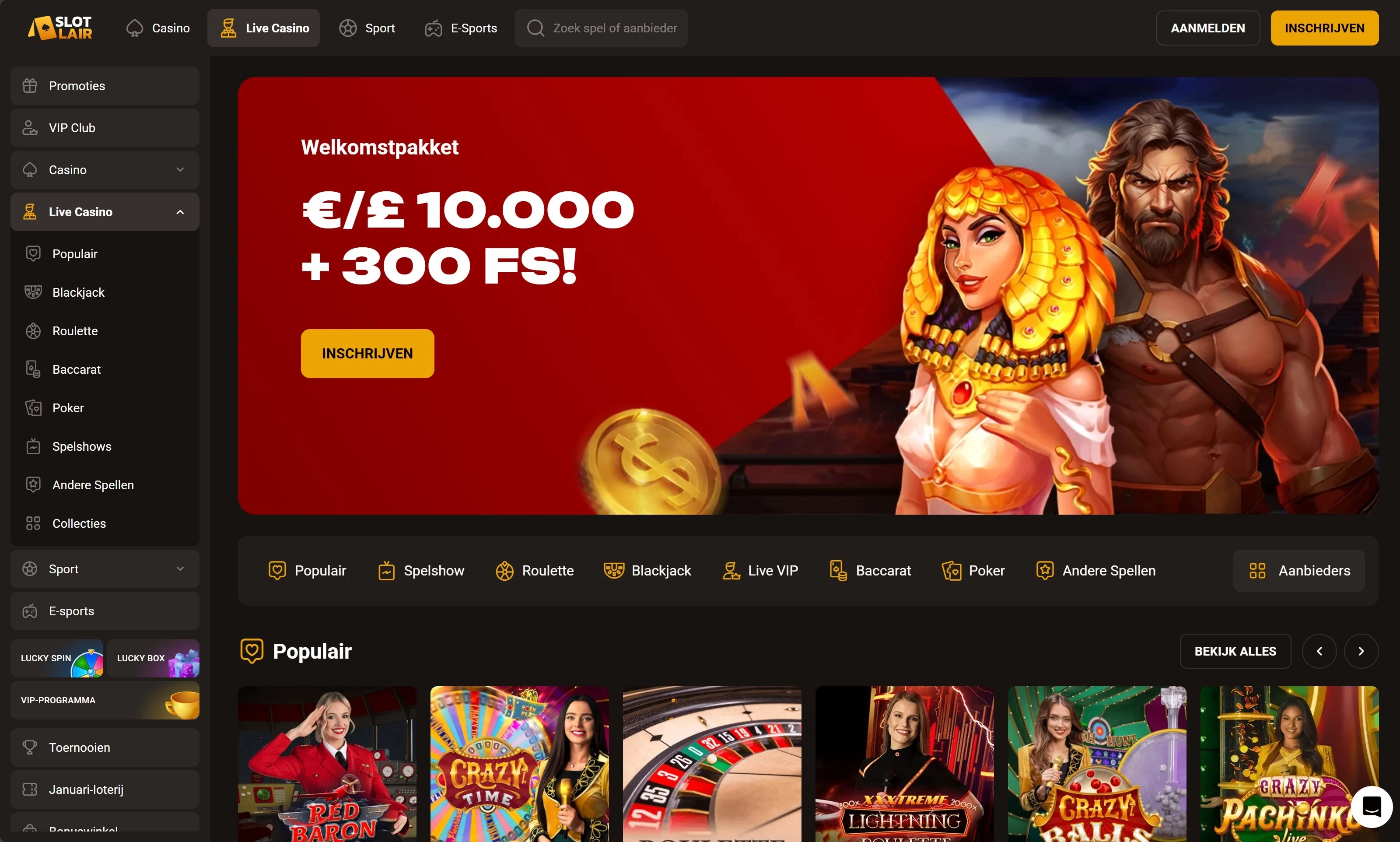 Slotlair casino screenshot